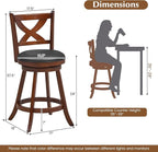COSTWAY Bar Stools Set of 4, 24 Inch Classic Counter Height Chairs with X-Shaped Open Back, 4 PCS Swivel Barstool Set for Kitchen Island, Pub, Bistro, Café, Espresso (4, 24 Inch)
