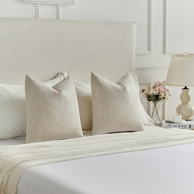 FUTEI Natural Linen Chenille Decorative Throw Pillow Covers 12x20 Inch Set of 2,Soft Cozy Faux Linen Textured Lumbar Pillow Cases,Farmhouse Home Decor for Couch Living Room
