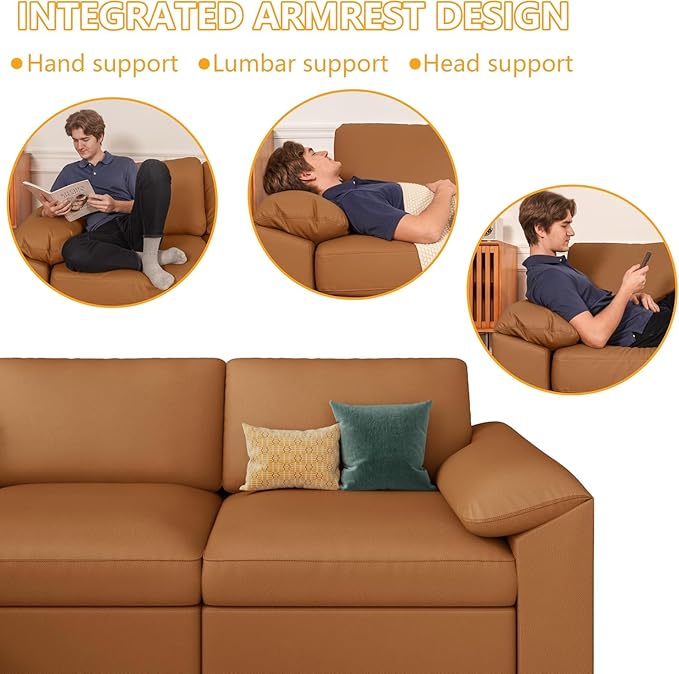 EASE MOOSE Oversized Modular Sectional Sofa,Leather Sectional Couch with Deep Seat,Extra Large U Shaped Couch,Modern Comfy Scratch Resistant Faux Leather Material Sofa,Brown