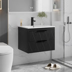 eclife 24" Bathroom Vanities Cabinet with Sink Combo, Wall Mounted Floating Cabinet W/Decor Line, Soft-Close System, 2 Extra Big Drawers, Matte Black Faucet, Black
