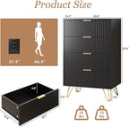 Black Dresser for Bedroom, 4 Drawer Dresser with Gold Metal Handles & Chests of Drawers, Chests of Drawers for Hallway, Bedroom
