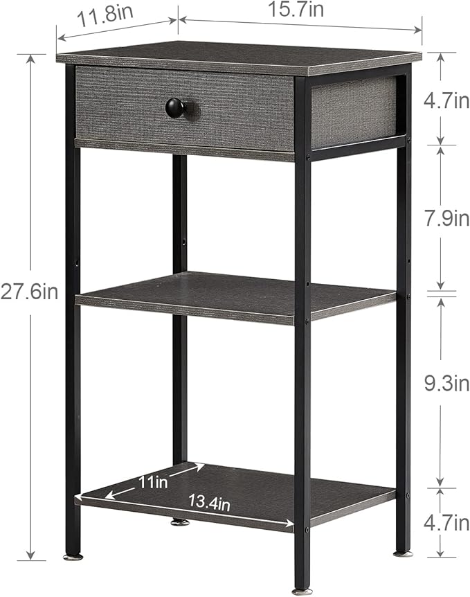 VECELO Tall End Side Table,Nightstand with Adjustable Shelf and Bin Drawer for Living Room/Bedroom/Entryway Small Spaces