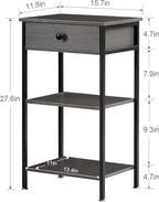 VECELO Tall End Side Table,Nightstand with Adjustable Shelf and Bin Drawer for Living Room/Bedroom/Entryway Small Spaces