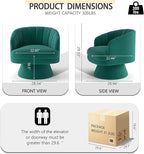 Swivel Accent Chair Set of 2,Upholstered Velvet 360° Swivel Barrel Chair for Living Room Overstuffed Bouncle Reading Chair Round Armchair for Bedroom,Vanity,Office (Dark Green)