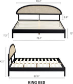 NTC Gem Wooden Bed Frame with Headboard and Natural Rattan, Solid Oak Foundation with Silent Slats, 1000 Lb Capacity, Effortless Assembly, King - Burnt Black