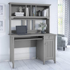 Bush Furniture Salinas Computer Desk with Hutch | Study Table with Drawers, Cabinets & Pullout Keyboard/Laptop Tray | Modern Home Office Desk in Cape Cod Gray | Work Desk with Storage