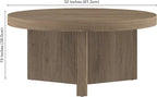 Henn&Hart 32" Fluted Round Low-Profile Coffee Table with Ribbed Pedestal Base for Living Room, Family Room, Office, or Apartment, Antiqued Gray Oak