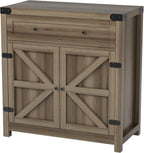 JUMMICO Coffee Bar Cabinet Farmhouse Kitchen Sideboard Buffet Cabinet with Drawer and Adjustable Shelf Barn Door Storage Cabinet for Kitchen, Dining Room, Bathroom, Entryway (Rustic Oak)