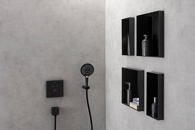 hansgrohe XtraStoris Minimalistic Recessed Wall Niche with Open Frame 12"x 6"x 5.5" in Matte Black, 56076670