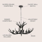 JONATHAN Y JYL6300C Eldora 30" Adjustable Resin Antler 5-Light LED Chandelier, Glam, Rustic,Cottage,Transitional, Dimmable Dining Room, Living Room, Kitchen, Foyer, Bedroom, Black