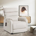 EONIX Wide Lay Flat Power Lift Recliner Chair for Elderly, Heavy Duty Oversized Fabric Lift Chairs Recliner Sofa with Heat and Massage and Charging Ports, Chenille White