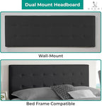Naomi Home Jessenia Queen Headboard – Adjustable Linen Upholstered Tufted Panel, Soft Padded Surface, Wall-Mount/Bed Frame Mount – Dark Gray