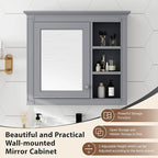 Bathroom Wall Cabinet with Mirror, 30'' x 28'' Medicine Cabinet with Mirror Door and Adjustable Shelves, Over Toilet Storage Cabinet, Wall-Mounted Bathroom Mirrors for Over Sink with Storage