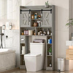 Farmhouse Storage Cabinet Over Toilet with Sliding Doors，Over The Toilet Storage Cabinet, Home Space-Saving Toilet Rack, for Bathroom, Restroom, Laundry