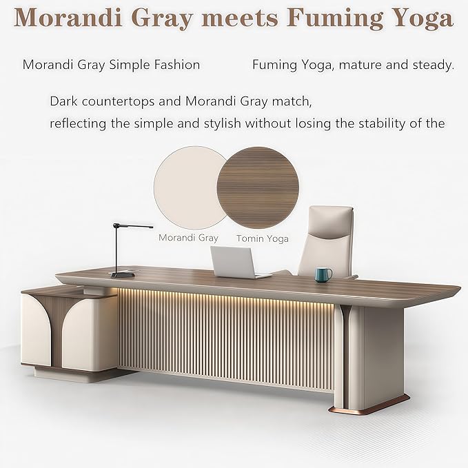 Modern L Shaped Desk, 141.7 inch Large Desk with Storage, Executive Desks for Home Office No Installation Required with Drawers and Lockable