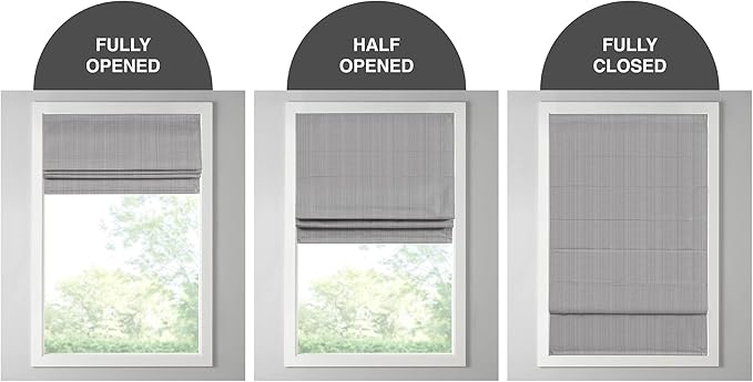 Madison Park Galen Cordless Roman Shade, 29"W x 64"H, Sheen Grey – Room Darkening, Thermal Insulated, Energy Efficient Window Blind with Subtle Sheen Basketweave Fabric for Privacy