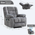 ANJHOME Massage Recliner Chairs with Heat and Vibration,Overstuffed Manual Rocking Reclining Chair for Living Room Bedroom (Light Grey)