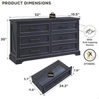 ACCOHOHO Farmhouse 6 Drawer Dresser for Bedroom, 52 Inch Wide Modern Dresser TV Stand with Large Drawers & Bar Handles, Rustic Wood Chest of Drawers for Bedroom, Living Room, Hallway, Black