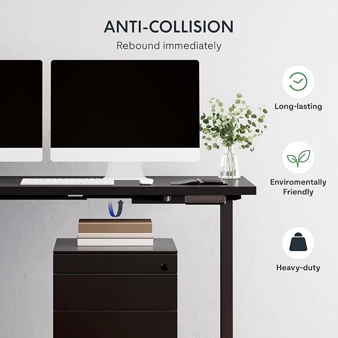 SANODESK L Shaped Standing Desk Adjustable Height, Electric Corner Standing Desk, 63 x 55 inch Sit Stand Computer Table with Splice Board, Black