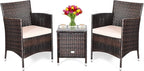 COSTWAY 3 PCS Patio Furniture Set, Outdoor Wicker Conversation Set with Tempered Glass Coffee Table, Seat Cushions, Rattan Wicker Chairs for Poolside Balcony Porch Backyard, Beige