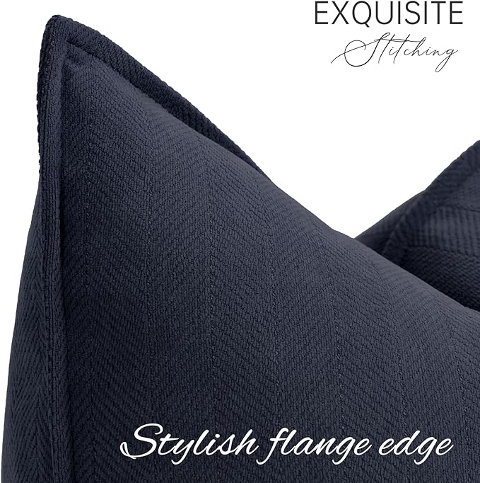 ZWJD Navy Pillow Covers 18x18 Set of 2 Chenille Throw Pillow Covers with Elegant Design Soft and Luxurious Decorative Throw Pillows for Couch, Bed, and Home Decor