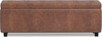 SIMPLIHOME Hamilton 48 inch Wide Transitional Rectangle Storage Ottoman in Distressed Umber Brown Vegan Faux Leather, Assembled, For the Living Room, Entryway and Family Room