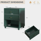 Modern Nightstand, Fluted End Table with 2 Drawers, Nightstand with Open Shelf for Bedroom (1, Green)