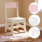 JOYLDIAS Kids Vanity with Lights, Pink Girls Makeup Vanity with Open Bookshelf, Storage Cabinet & Shelves, 2 in 1 Toddler Vanity Desk and Chair Set, Dressing Table for Kids 3+