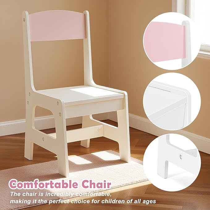 JOYLDIAS Kids Vanity with Lights, Pink Girls Makeup Vanity with Open Bookshelf, Storage Cabinet & Shelves, 2 in 1 Toddler Vanity Desk and Chair Set, Dressing Table for Kids 3+