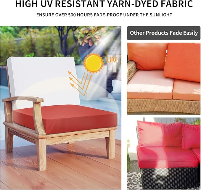 Easy-Going Waterproof Patio Cushion Covers 24x22x4 inch 2 Pack Replacement Non-Slip Outdoor Seat Cushion Slipcover with Zipper. Terra Red