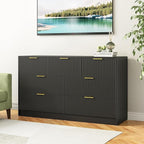 7 Drawers Dresser for Bedroom,55" Wide Fluted Dresser with Deep Drawers, Modern Chest of Drawers, Wood TV Stand Storage Organizer for Closet, Living Room, Hallway, Black