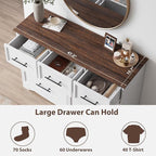 White Farmhouse Dresser for Bedroom, Modern 7 Chest of Drawers, 47" Wide Chest of Drawers w/Brushed Metal Handle, Wood Dresser TV Stand and Storage Cabinet for Bedroom, Living Room, Hallway