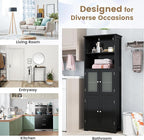 LOKO Tall Bathroom Cabinet, Modern Storage Organizer with Doors & Open Shelves, Wooden Floor Cabinet with Adjustable Shelves for Bathroom, Living Room or Kitchen (Black)