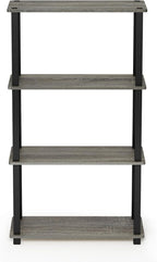 Furinno Turn-N-Tube 4-Tier Multipurpose Shelf Display Rack, Square Tube, French Oak Grey/Black