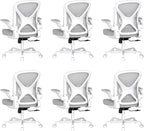 ZZH Ergonomic Office Chair Set of 6 with Adjustable Lumbar Support, Mesh Home Office Desk Chair with Wheels and Flip-up Arms, Grey