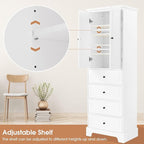 P PURLOVE Bathroom Storage Cabinet with 2 Doors and 4 Drawers,Tall Bathroom Cabinet Standing,Wood Freestanding Bathroom Cabinet for Kitchen,Living Room,White