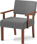 KOMFOTT Upholstered Accent Chair, Mid-Century Modern Armchair with Rubber Wood Frame, Linen Fabric Living Room Chair with Padded Seat & Backrest, Comfy Reading Chair for Bedroom, Waiting Room, Grey