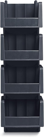 Akro-Mils 30776 Economy Stacking Shelf Plastic Storage Bins, (18-Inch x 6-5/8-Inch x 7-Inch), Black (10-Pack)