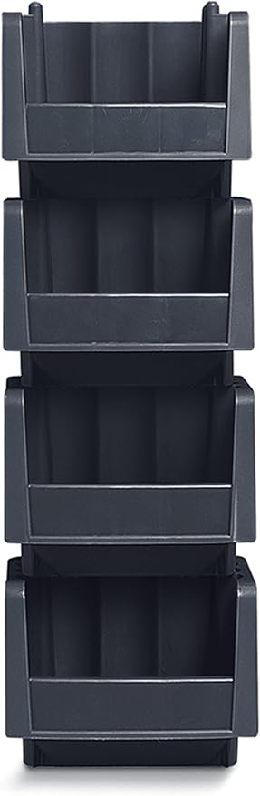 Akro-Mils 30776 Economy Stacking Shelf Plastic Storage Bins, (18-Inch x 6-5/8-Inch x 7-Inch), Black (10-Pack)