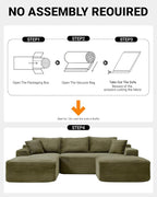 108 Inch Cloud Sectional Couch,Modern Modular Sectional Sofa with Deep Seat,Corduroy Boneless Couches with L-Shape Chaise for Living Room,No Assembly Required (Green, Left Facing Chaise + Ottoman)