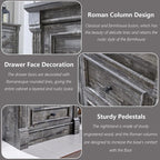 26" Tall Nightstand with Charging Station, Farmhouse 23.6" Wide Large End Table w/Roman Column, Wood Rustic Side Table w/Metal Handle, 3 Drawers Dresser for Bedroom, Living Room, Light Grey