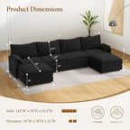 Vesgantti 142" U Shaped Sectional Couch, Comfy Cloud Modular Sectional Sofa with 2 Ottoman Deep Seat Chenille Modern Cloud Sofa, Modular Sofas for Living Room, Bedroom and Apartment, Black