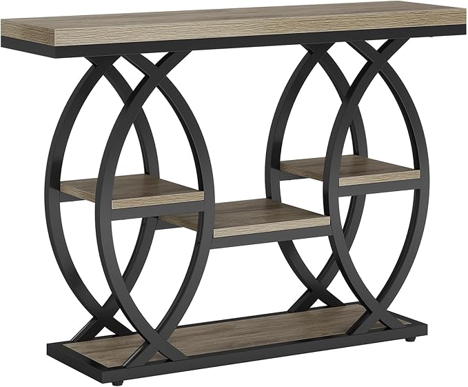 Tribesigns 39.4" Console Table, Industrial 4-Tier Sofa Table Entryway Table with Storage Shelves, Narrow Wood Accent Tables with Metal Frame for Small Spaces, Hallway, Foyer, Grey