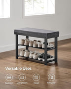 SONGMICS Bamboo Shoe Bench, 3-Tier Shoe Rack Organizer for Entryway, Living Room, Bench Seat Holds Up to 300 lb, 11.9 x 28.3 x 19.2 Inches, Ink Black and Slate Gray ULBS604B01