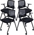 4 Pack Foldable Office Chairs with Wheels, Mesh Back, Arms and Portable - Folding Office Chairs for Conference Room Chair, Office Guest & Reception & Meeting Chair - (Black) 300 lbs.
