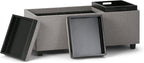 SIMPLIHOME Avalon 42 inch Wide Contemporary Rectangle Storage Ottoman in Cloud Grey Linen Look Fabric, Assembled, for the Living Room, Entryway and Family Room