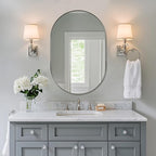 ANDY STAR 26x38’’ Brushed Nickel Oval Bathroom Mirror, Pill-Shaped Nickel Mirror Metal Framed, Stainless Steel Anti-Rust, Wall-Mounted Vertical/Horizontal