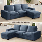 PARKOL 99" L-Shaped Sectional Couch with Storage, Sofa with Reversible Chaise, USB Type-C Charging, Chenille Fabric, Removable Cushion Covers, for Small Space, Apartment, Living Room, Blue