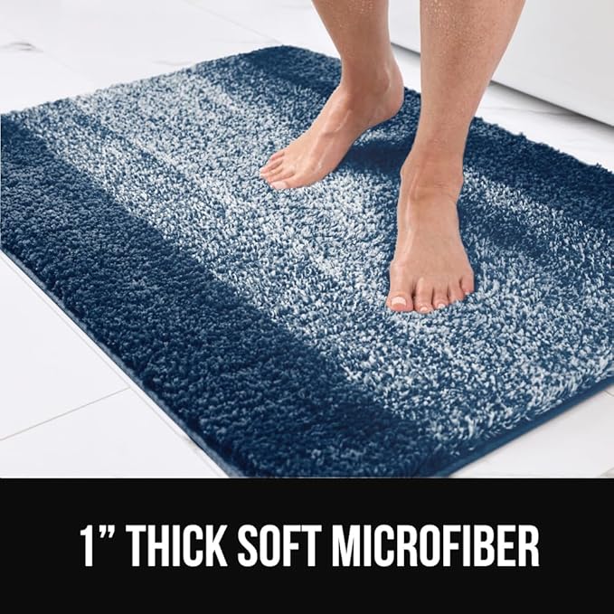 GORILLA GRIP Ultra Soft Plush Bathroom Rugs with Textured Rubber Backing, Absorbent Quick Dry Bath Mat, Machine Washable Shower Mats, Home Décor Accessories Bathmat Rug Essentials, 30 x 18 Navy