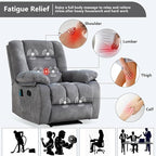 ANJHOME Massage Recliner Chairs with Heat and Vibration,Overstuffed Manual Rocking Reclining Chair for Living Room Bedroom (Light Grey)